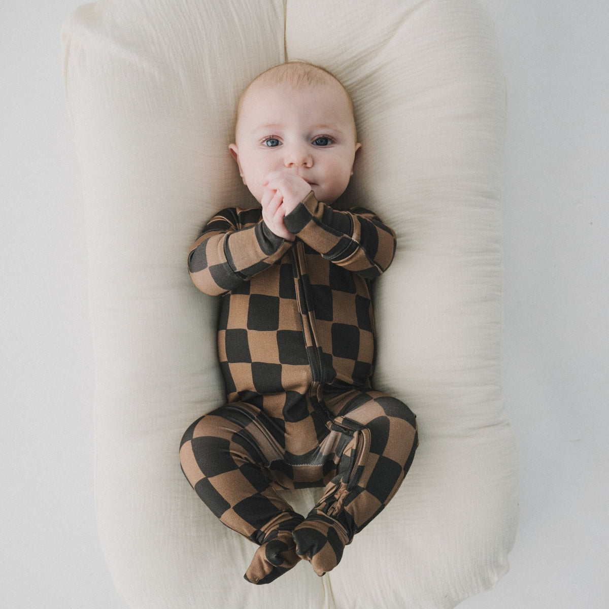 Checkerboard Baby Zipper Romper Pajama in Stretchy Bamboo – Soft, Cozy ...