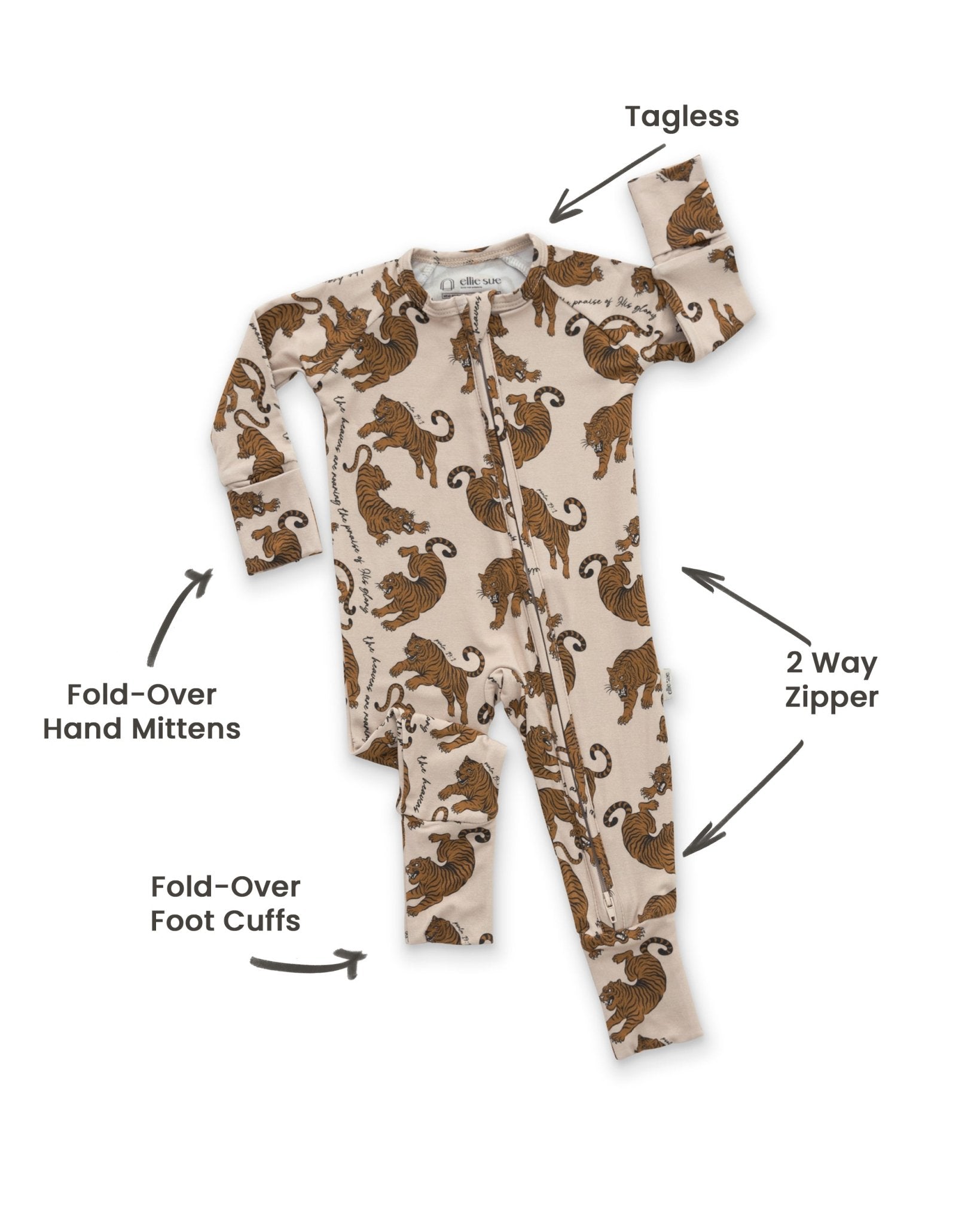 Tiger Baby Zipper Romper Pajama in Stretchy Bamboo – Soft, Cozy